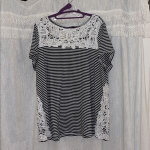 Striped Tee w/ Lace Detail